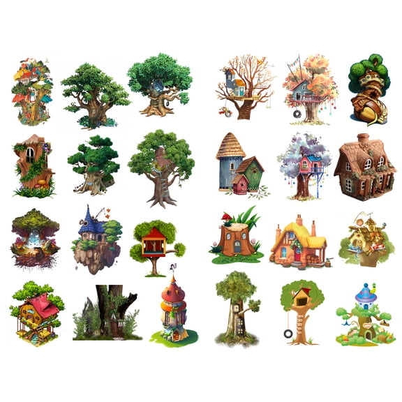 Cartoon Tree House Aesthetic Sticker Pre-cut Cute Diary Travel Paper Journal Stickers Scrapbooking Stationery Sticker Flakes Art Supplies