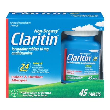 (2 pack) (2 pack) Claritin 24 Hour Non-Drowsy Allergy Relief Tablets,10 mg, 45 Ct