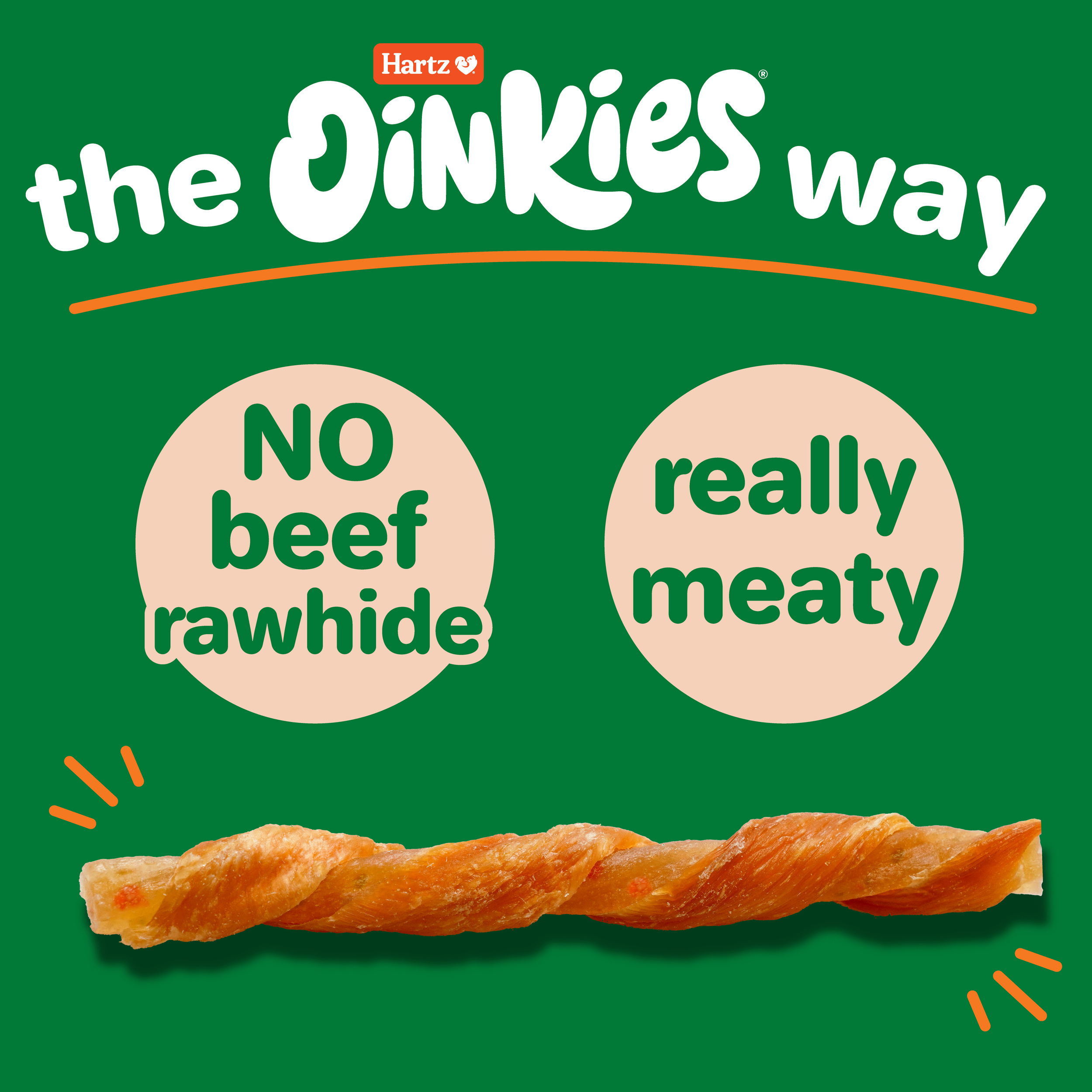 Hartz Oinkies Chicken 'n Veg Twists, Real Meaty Dog Chews with 100% Real Chicken, Pea and Carrots, 7.1 oz Bag, 20ct