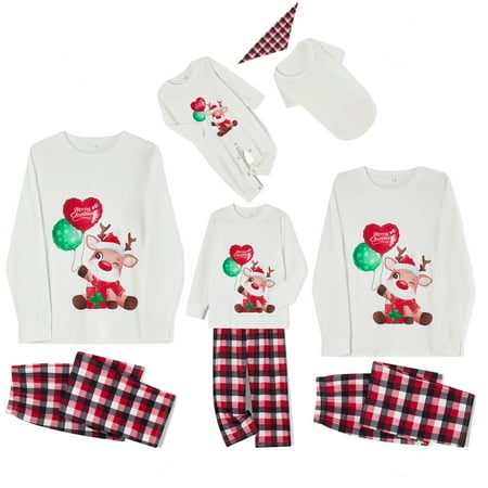 

Christmas Family Pajamas Matching Set Elk Print Tops Plaid Pants Sleepwear XMAS Jammies for Women