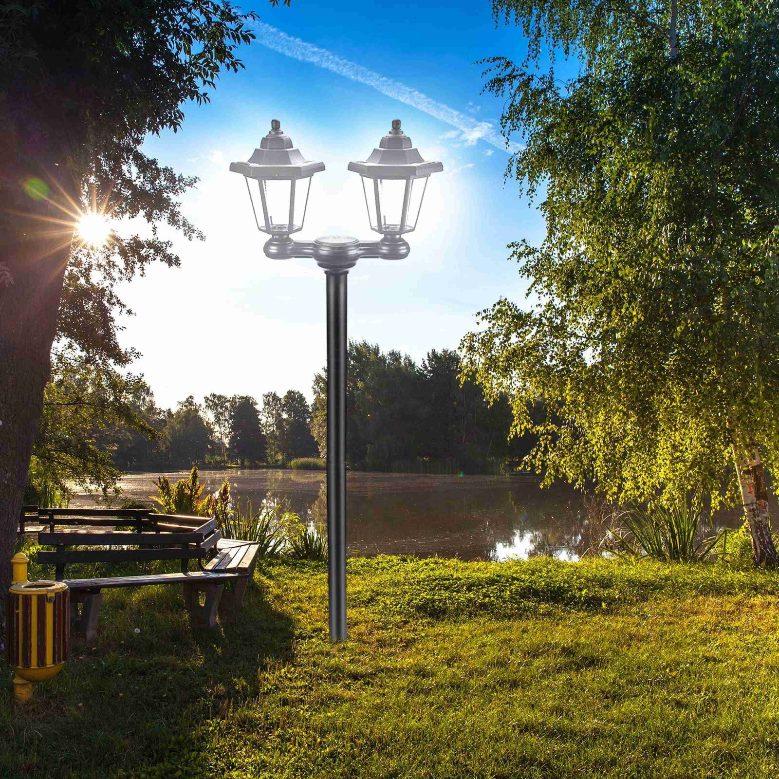 Black Solar Lamp Post Lights - 2-Head Waterproof Outdoor Street Lights, Pole Light Decorative Lamp for Backyard, Garden, Driveway, Lawn