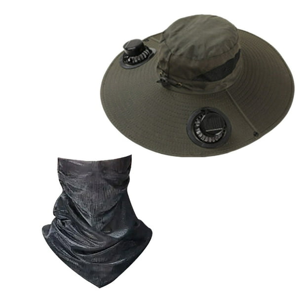 Sombrero de pesca con ventilador solar ancho para exteriores, sombrero para hombre con ventilador solar, sombreros de pesca con ventilador solar ajustable de 3 velocidades.