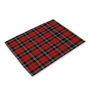 Christmas Placemats 6pcs - Red Black Plaid Washable Cotton Linen Dining Mat Sets (1)