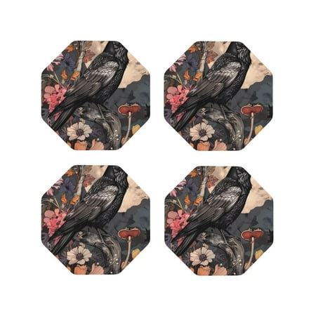 

Tideii Moonlit Crow Blossoms for Leather Coasters 4 Pieces Anti-fouling and Anti-scalding Decorative Coasters Suitable for Restaurants Kitchens Coffee Shops-Octagon