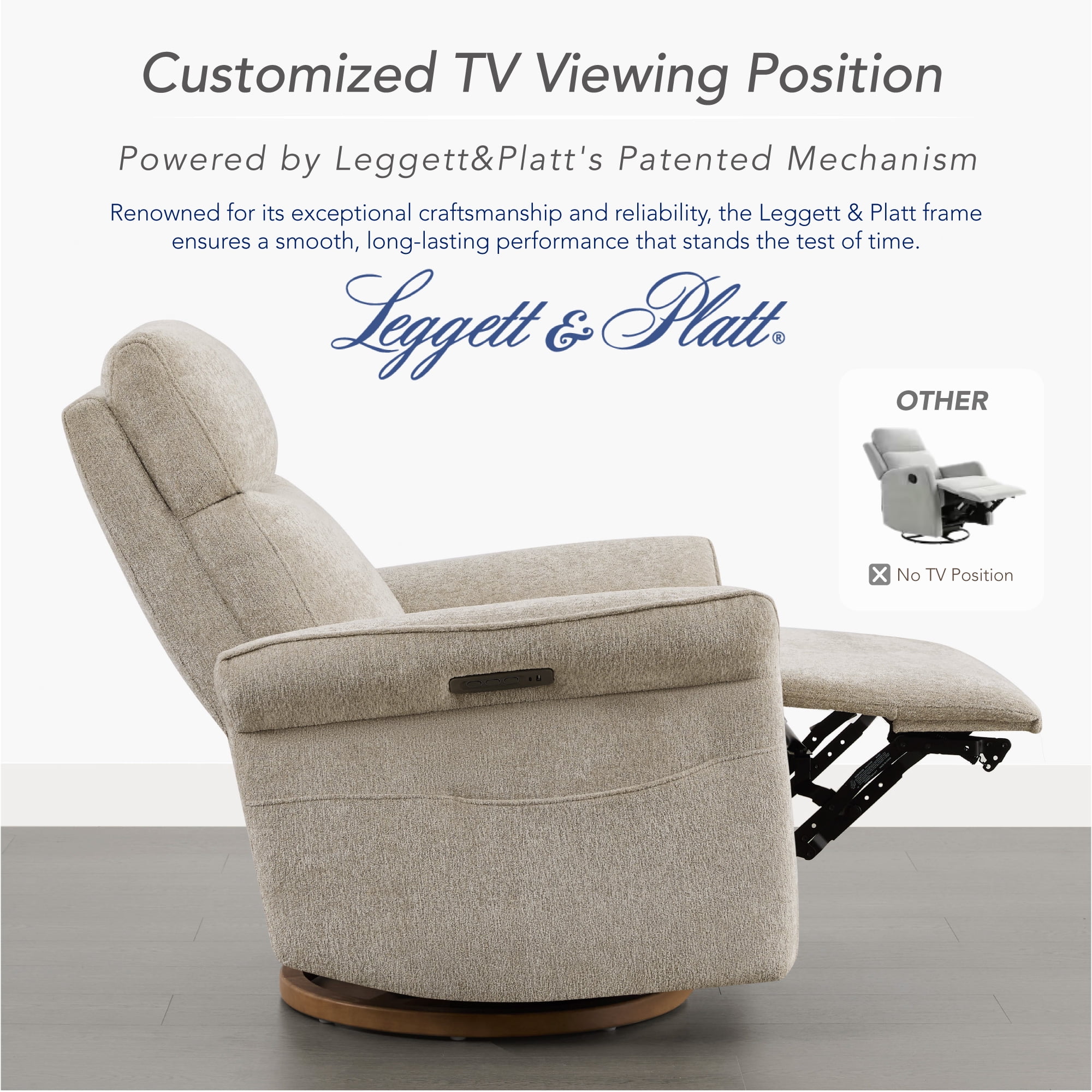 Spruce & Spring Triple Motor Power Swivel Recliner for Mothers, Taupe-Chenille
