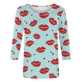 thumbnail image 3 of Guluxicc Valentine's Day Shirts for Women Casual Crewneck 3/4 Length Sleeve T Shirts Fashion Cute Graphic Print Pullover Tops, Blue, M, 3 of 4