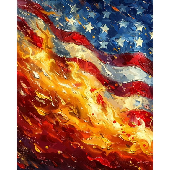 5D Diamond Painting Kits for Adults kids Beginners Paint By Diamond Set Round Full Drill Craft Diamond Art Painting Art Craft Painting Kit-American flag fire (3)