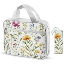 1pc Bible Cover with Handles 27x20x5.3cm Large Zippered Carrying Case Wildflowers Bible Protective with Pockets and Bookmarks