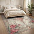 thumbnail image 3 of ODIKA 8'x10' Washable Area Rug Pink Long Vintage Scroll Border Sage Bathroom Runway Bedside for Living Room, Under Sectional, Family , Durable, Non-Slip, 3 of 7
