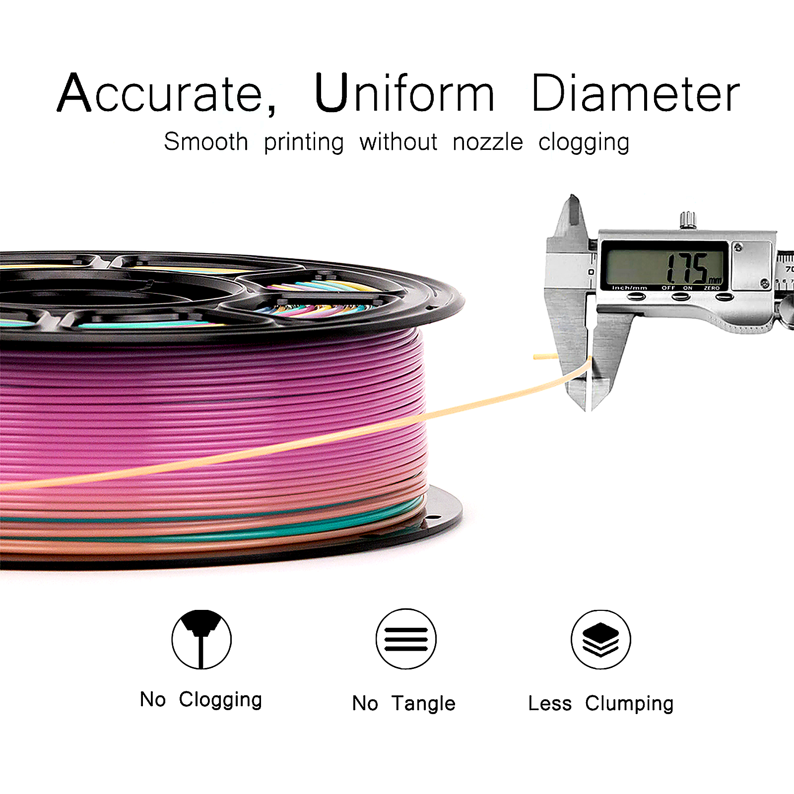 Rainbow PETG 3D Printer Filament, Multicolor 3D Printing Model Filament Matte, +/- 0.02mm, High Gloss Finish, Low Warping, for Most 3D FDM Printer