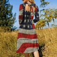 thumbnail image 2 of Robe Évasée Drapeau Américain Col Carré Robe Élégante Mode Féminine Imprimée Robe Drapeau Américain États Non Datés Patriotisme, 2 of 4
