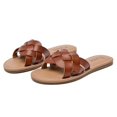 thumbnail image 2 of Women's Flat Slides Sandals, Round Open Toe Slip On Strapy Flip Flop Thong Summer Beach Shoes for Women 22007 Brown size8, 2 of 5
