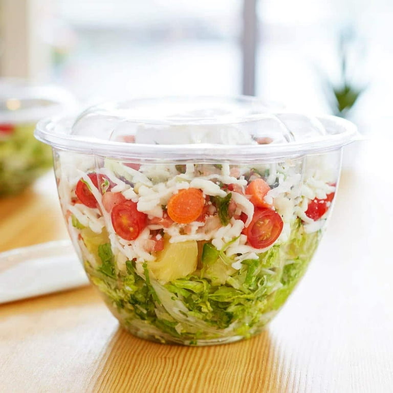 48 OZ Clear Plastic Bowl With Dome Lids 4 OZ Dressing Sauce Cup Combo for  Salads Fruits Parfaits, Disposable, Large Size [50 + 60 Pack]