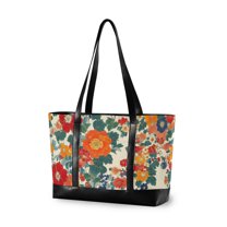 FORMRS Laptop Tote Bag for Women with 15.6" Computer Compartments Handbag, Orange Japanese Flowers Pattern