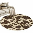 thumbnail image 2 of Cow Print 3ft Round Rug, Farmhouse Beige Brown Animal Prints Vintage Non-Skid Rubber Backing Large Area Rugs - Living Room Bedroom Home Office, Indoor Floor Mat Carpets Washable Rug, 2 of 9
