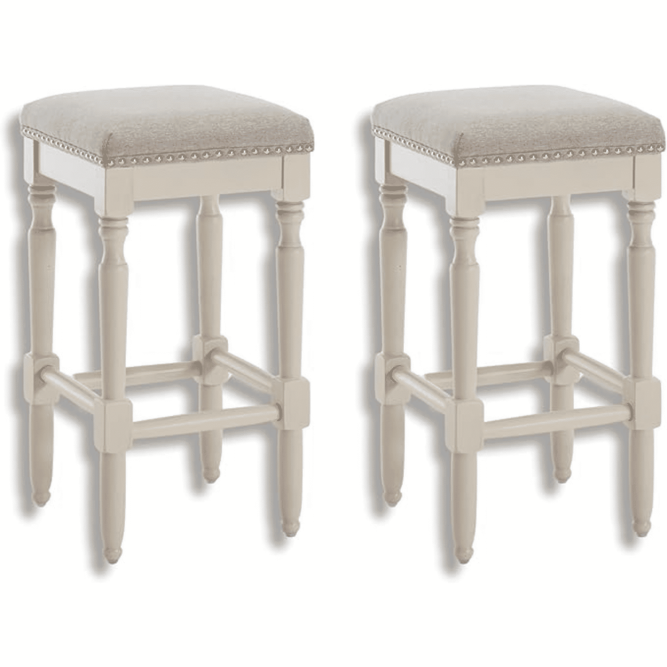 Guyou 26” Farmhouse Counter Stools Without backrest, Upholstered Counter Height Bar Stools with Wood Legs for Kitchen Counter Island, Grey-White Legs(Set of 2)