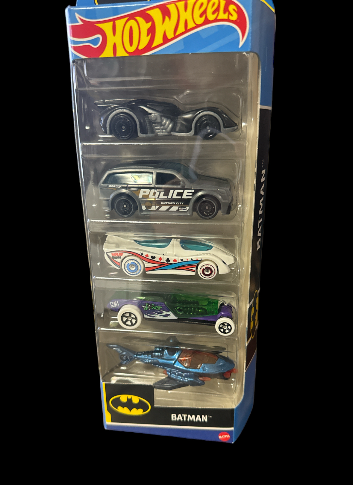 Hot Wheels BATMAN 5 Pack - HTV44  DC COMICS ( Joker Car ) + Free Bonus Sticker