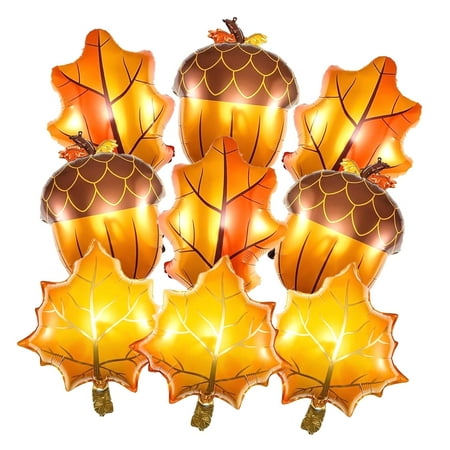 SKYSONIC 9pcs Thanksgiving Balloon Decorations Set, Includes Acorn, Maple Foil For Thanksgiving Fall Autumn Party Decorations