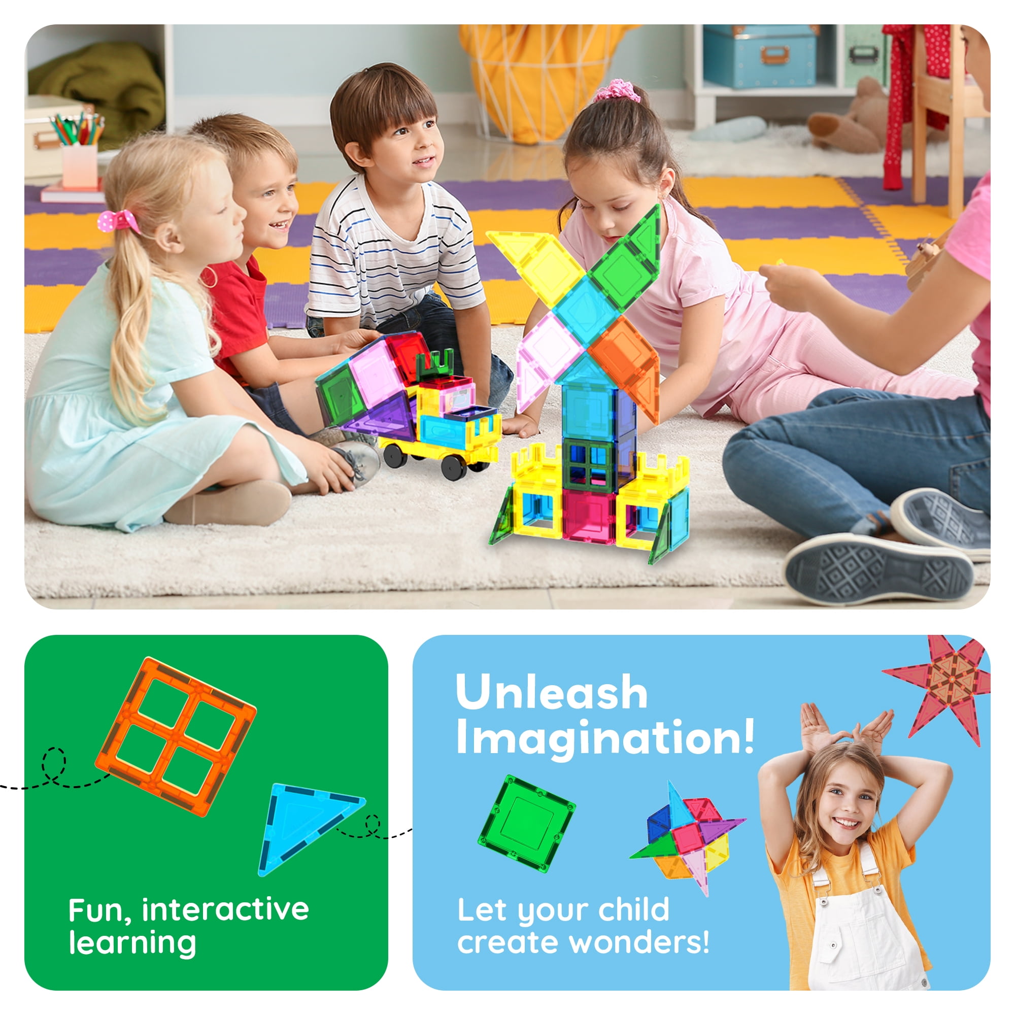 PicassoTiles Magnetic Tiles for Kids with Tote Bag – 101PCS STEM Building Blocks Set, Educational Construction Toy, Creative Learning Magnet Kit