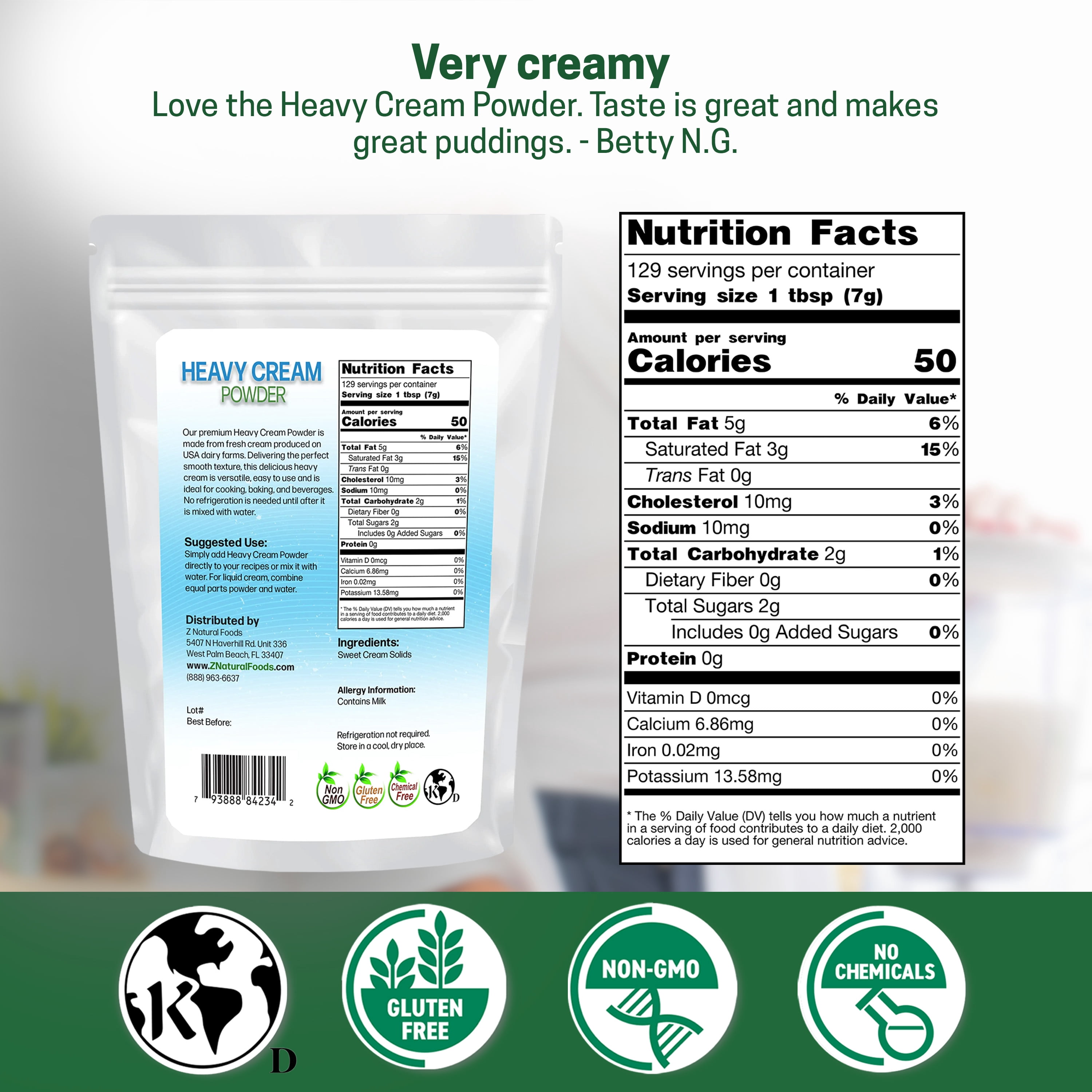 Z Natural Foods Heavy Cream Powder - 1 lb, Keto-Friendly, Gluten