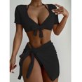 thumbnail image 2 of Elainilye Fashion Swimsuits for Women 2024 Four-piece Suit Bandage Solid Sexy Bikini Push-Up Padded Swimwear Beachwear Set,Black, 2 of 9