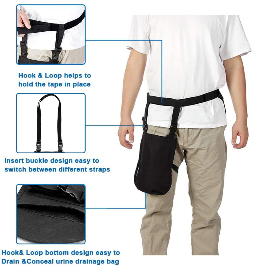 Urine Drainage Bag Holder with Catheter Pipe Cover & Adjustable Strap