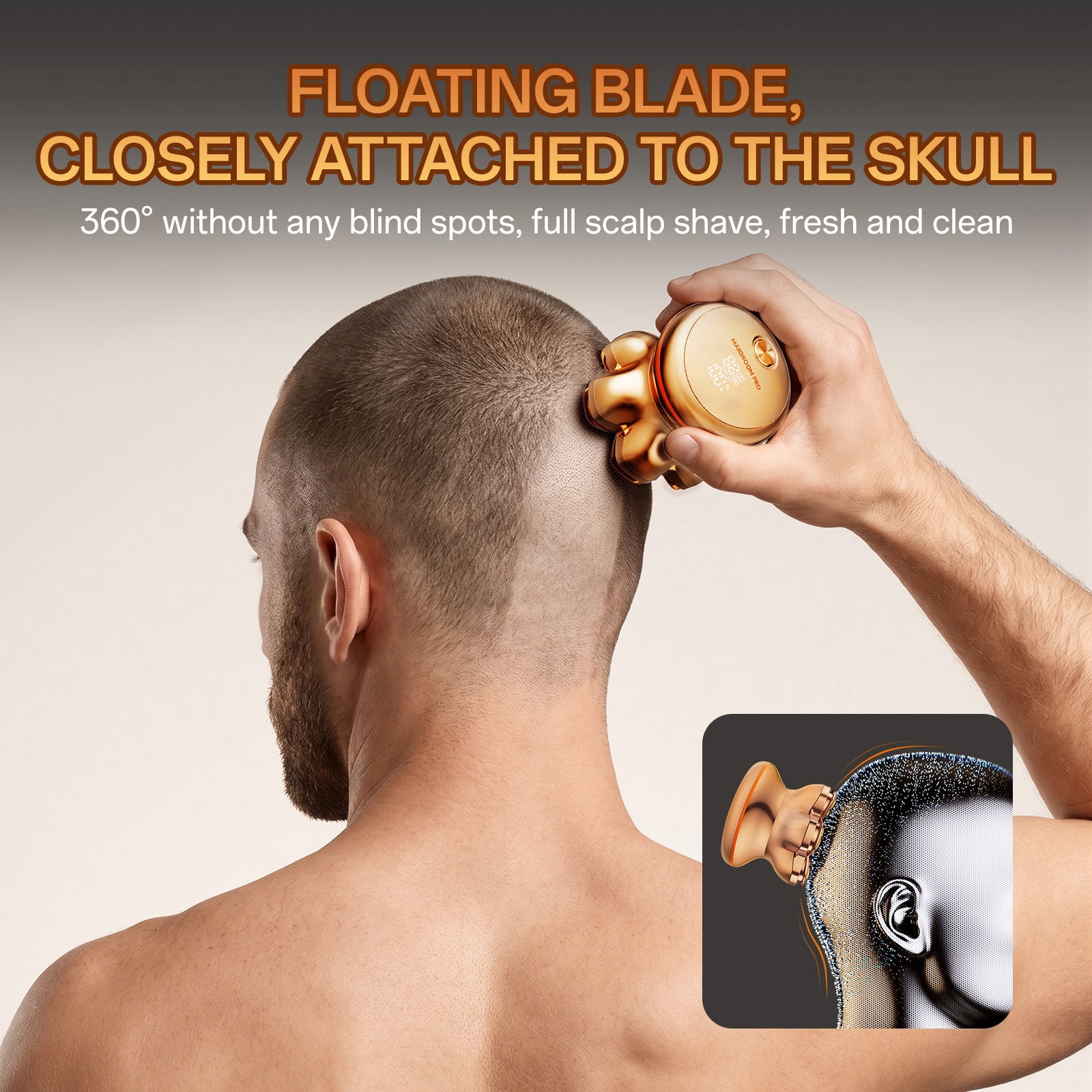 MAXGROOM® Head Shavers for Bald Men, Dual-Speed Waterproof Electric Razor with 7D Floating Heads, Close Shaving, Magnetic Detachable Blades, 140Minutes Runtime, Wet/Dry Shave, Gifts for Men (Gold)