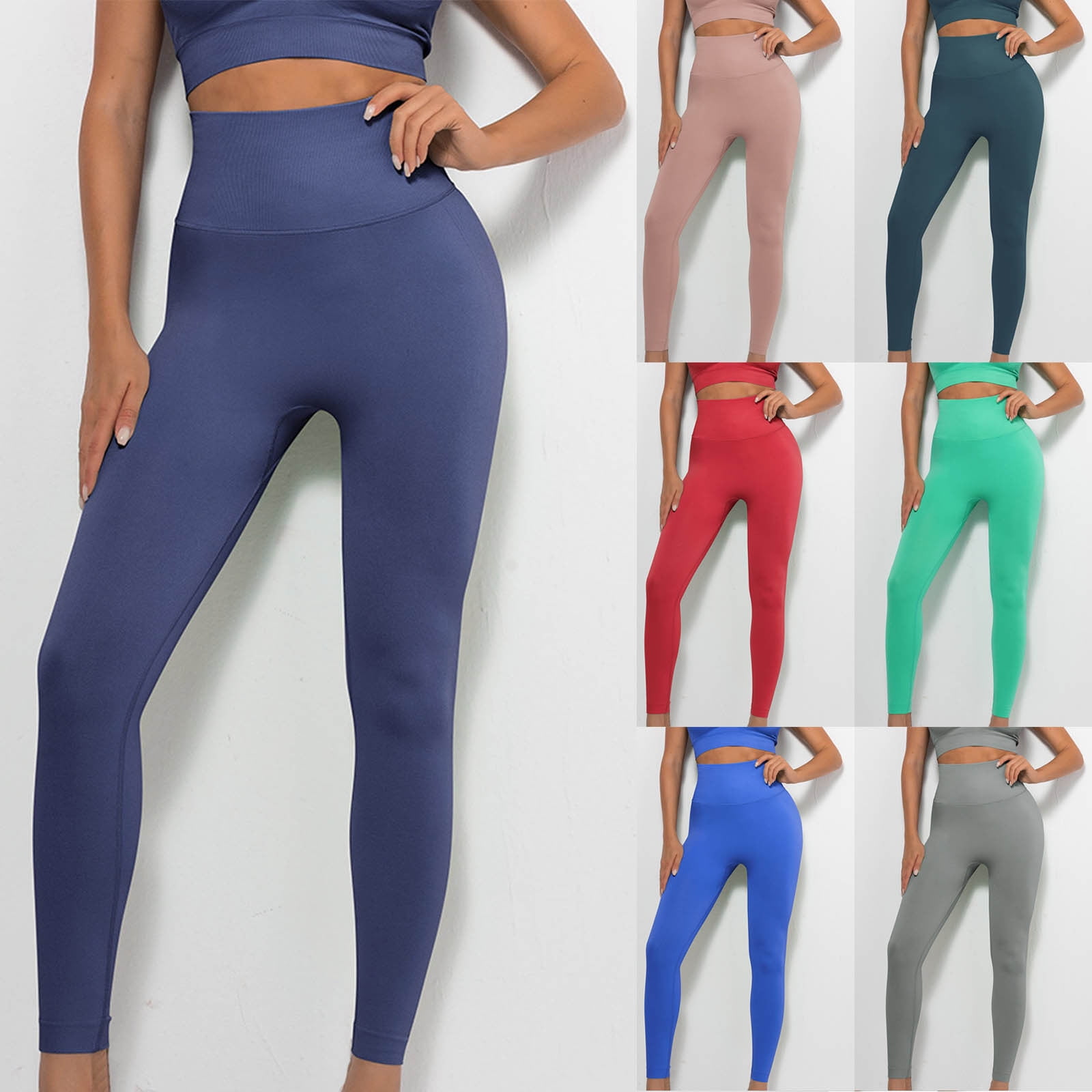 QATAINLAV Womens High Waist Yoga Pants Butt Lift Tummy Control Workout Running Leggings Solid Color Casual Skinny Legging Pants Daily Deals Blue M