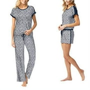 Lucky Brand Top Short and Pant Pajama Set (Gray/Blue - Gray Bandana, XXL)