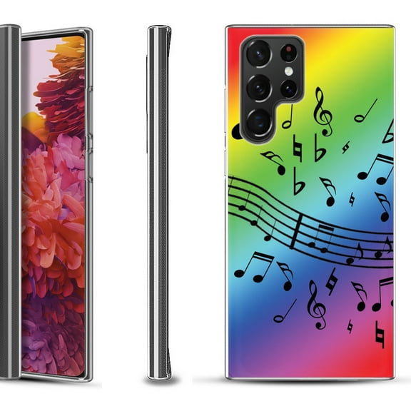 Slim-Fit Fashion Gel Phone Case for Samsung Galaxy S22 Ultra 5G, by OneToughShield ® - Music Notes / Rainbow