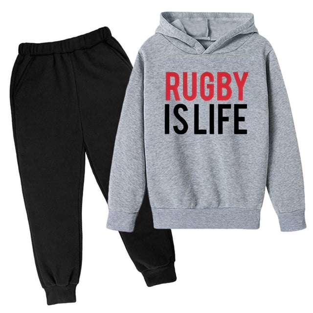 Hiiyo Ensemble à Capuche pour Grands Garçons Imprimé Rugby Sweat à Capuche Pantalon de Survêtement Tenues