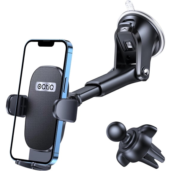 3-in-1 Car Phone Mount for Dashboard, Windshield & Air Vent – Strong Suction Cup Holder with Adjustable Arm 360° Rotation Universal Cell iPhone Android Smartphones