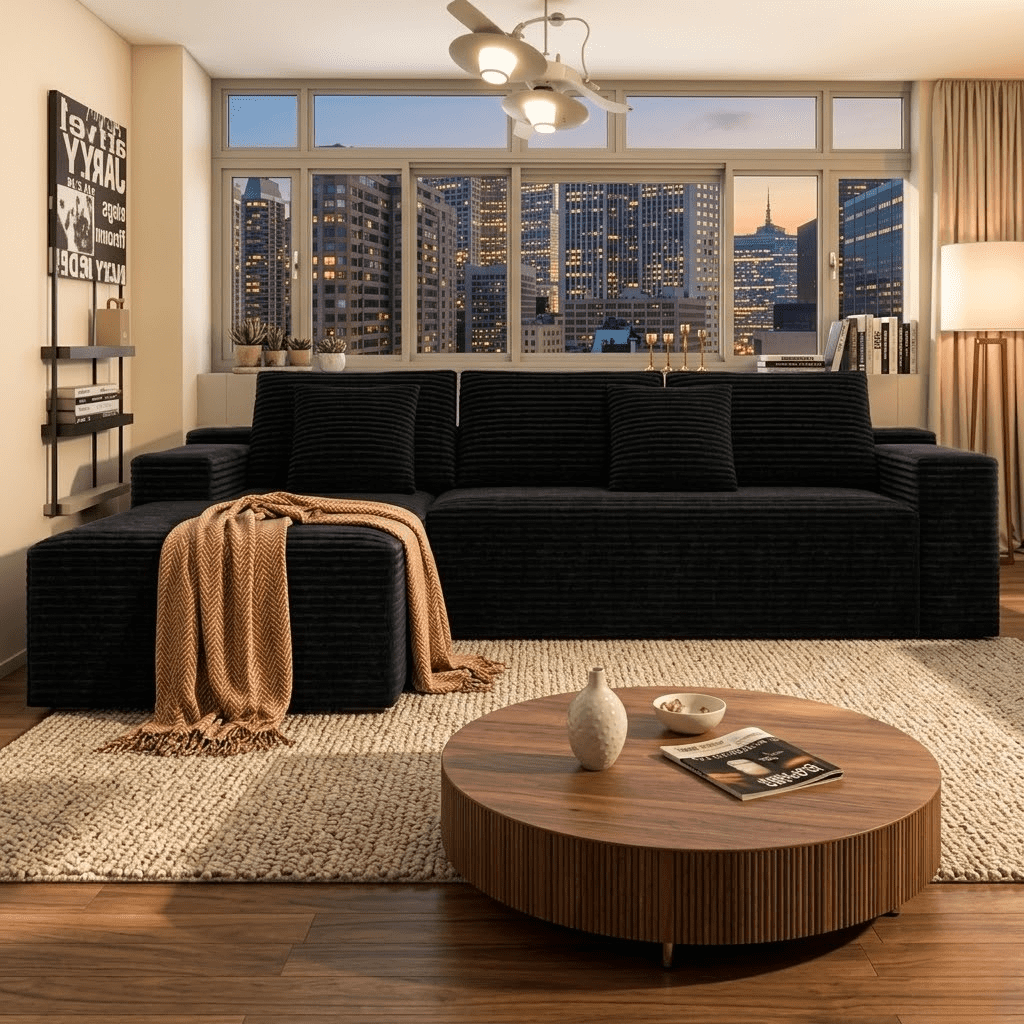 Howcool 104" Cloud Sectional Sofa, Oversized Boneless Modular L-Shaped Couch with Deep Seat & Oversized Chaise, Memory Foam Compression Sofa, No Assembly for Living Room Apartment,Black