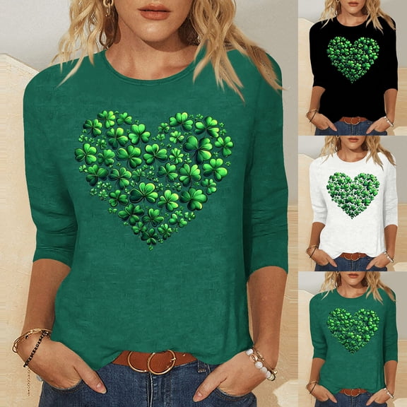Zedker St Patricks Day Long Sleeve Shirt for Women Shamrock Clover Love Graphic Shirts Irish Gifts Tee Tops 2026