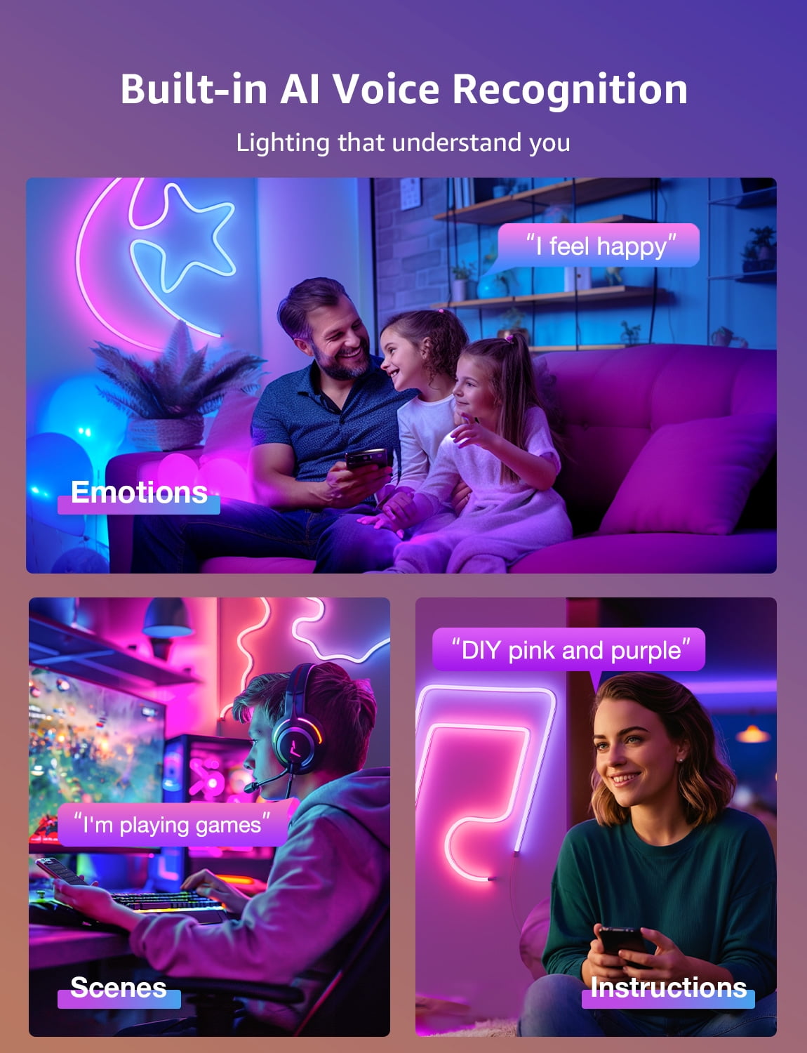 Lepro N1 AI Smart RGB Rope Lights for Christmas, Personalized AI Lighting Designer, LightBeats Music Sync, Color Segment DIY, Voice Control Via App, 19.68ft Wi-Fi & Bluetooth LED Strip Lights