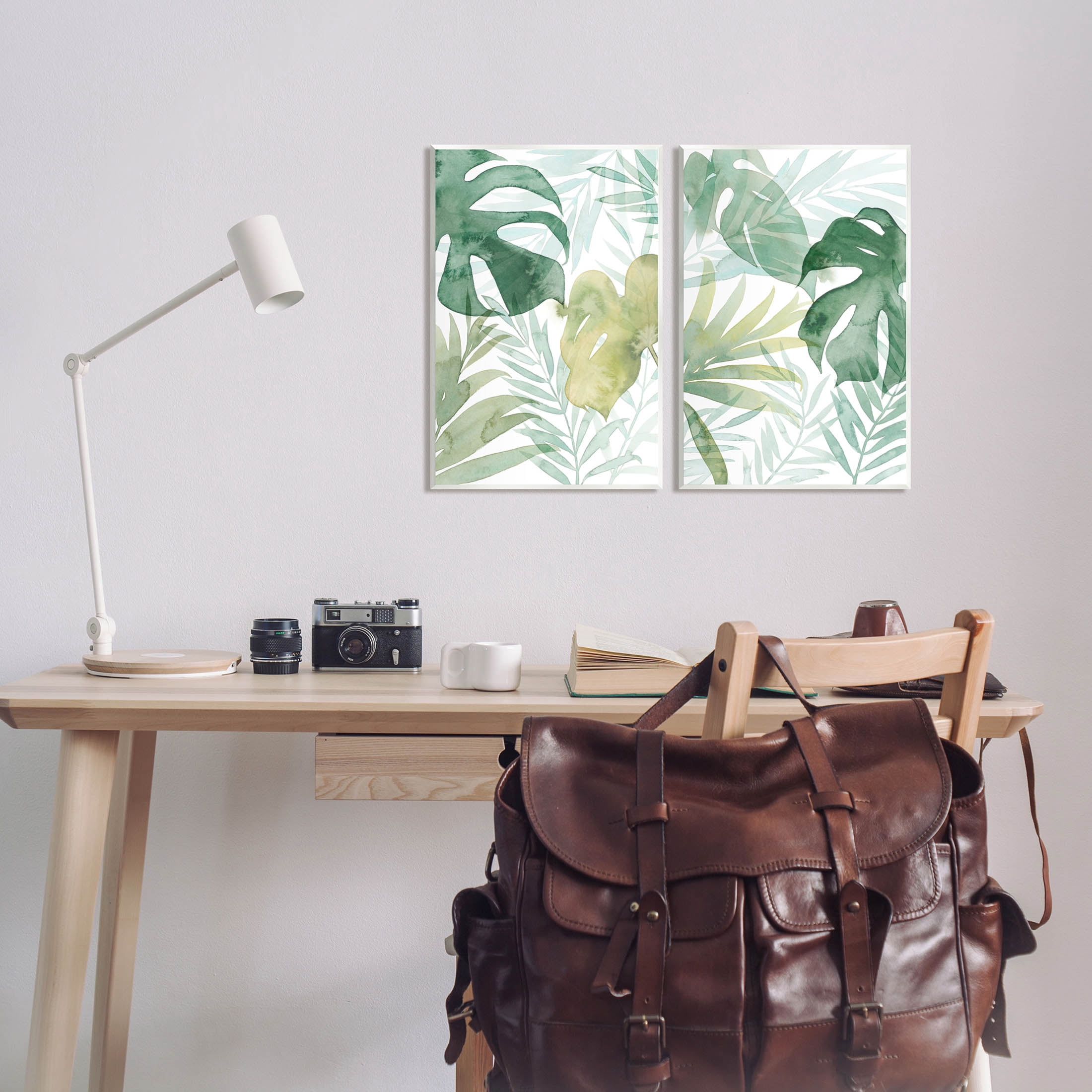 Layered Lush Green Plant Leaves Botanical & Floral Graphic Art Unframed Art Print Wall Art, Set of 2