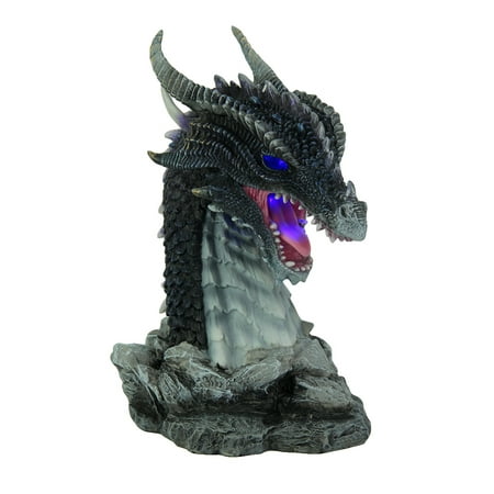 Hand Painted Obsidian Dragon Bust Statue With LED