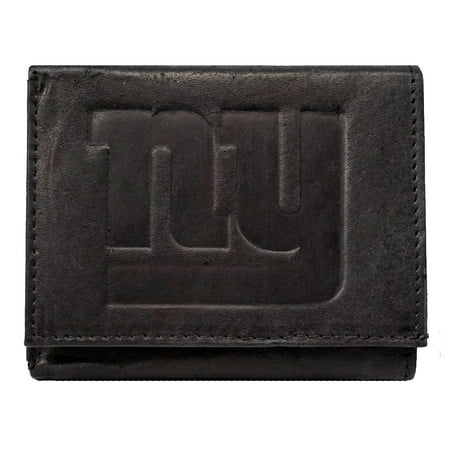 Embossed Tri Fold Wallet - New York NY Giants NFL Embossed Logo Black Leather Trifold Wallet