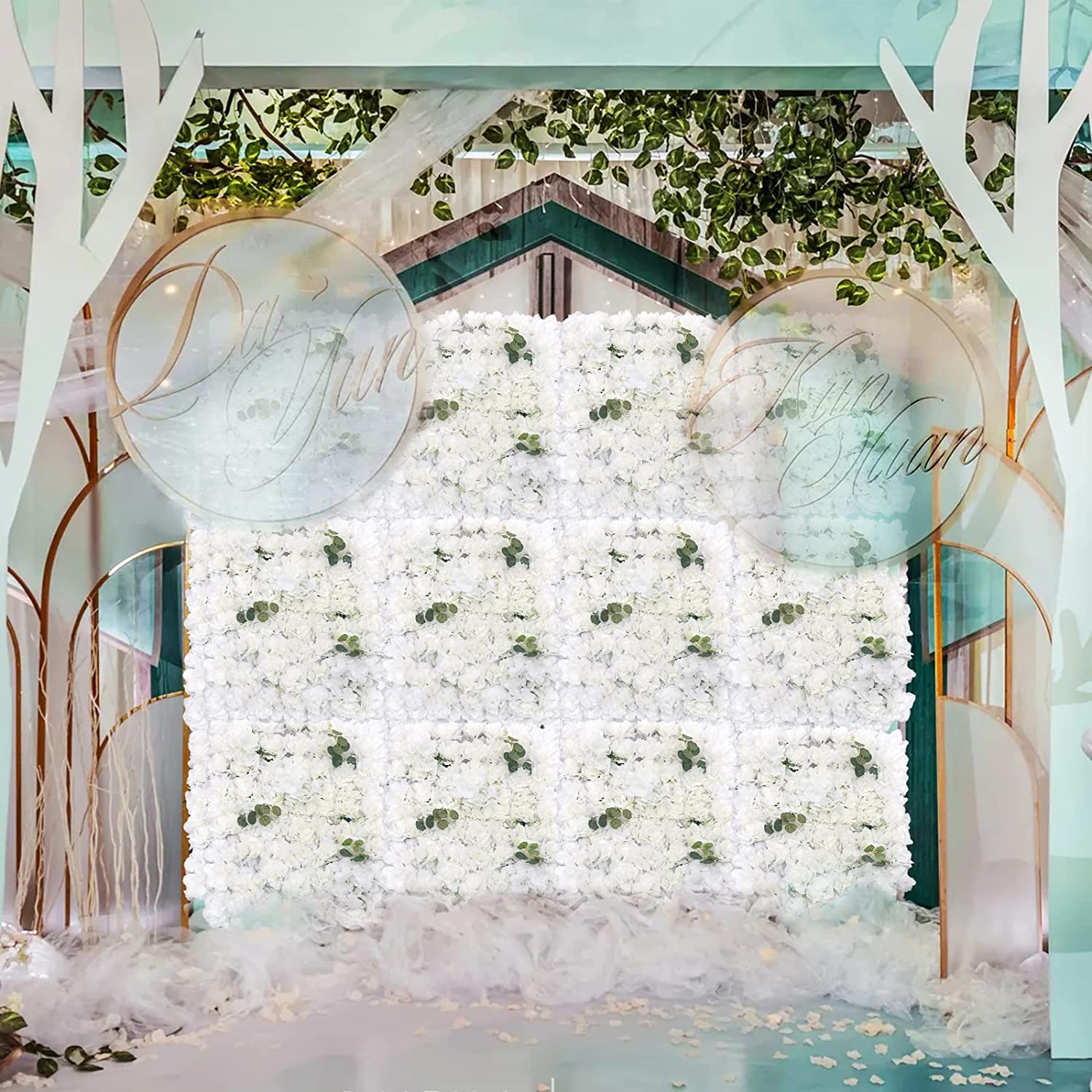 Miumaeov 12Pcs Artificial Flower Wall Panels Flower Wall Mat Backdrop