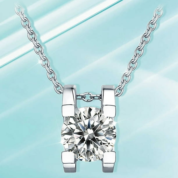 Pendant Necklace Silver Dainty 2ct Fake Diamond Chain Necklace Bridal Jewelry
