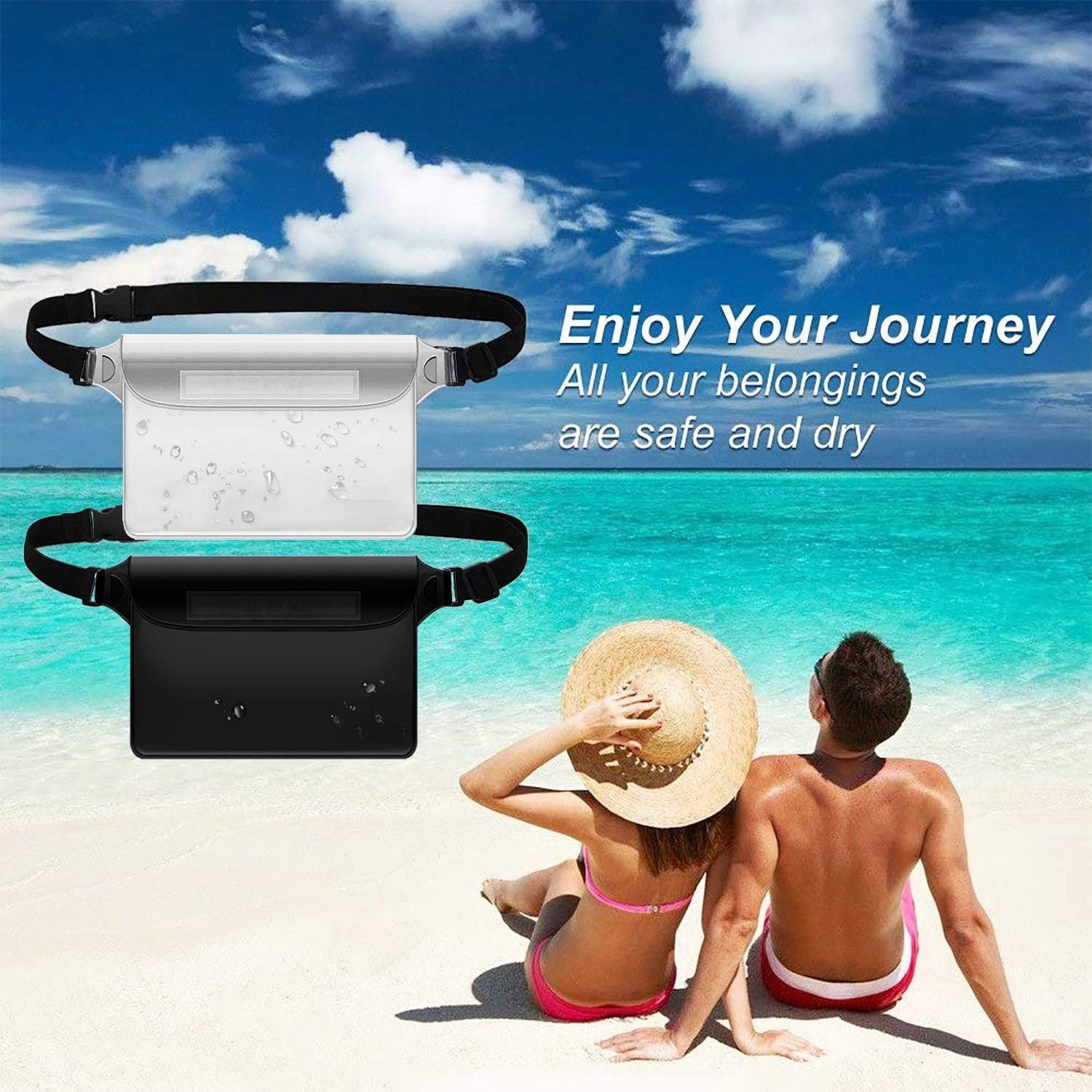 Ron Waterproof Pouch with Waist Strap (2 Pack) | Beach Accessories Best Way to Keep Your Phone and Valuables Safe and Dry | Perfect for Boating Swimming Snorkeling Kayaking Beach Pool Water Park
