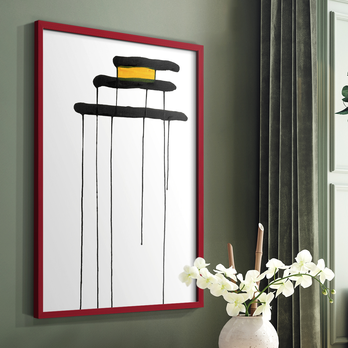 Golden Waterfall II in Red Solid Wood 11 x 14 Framed Print