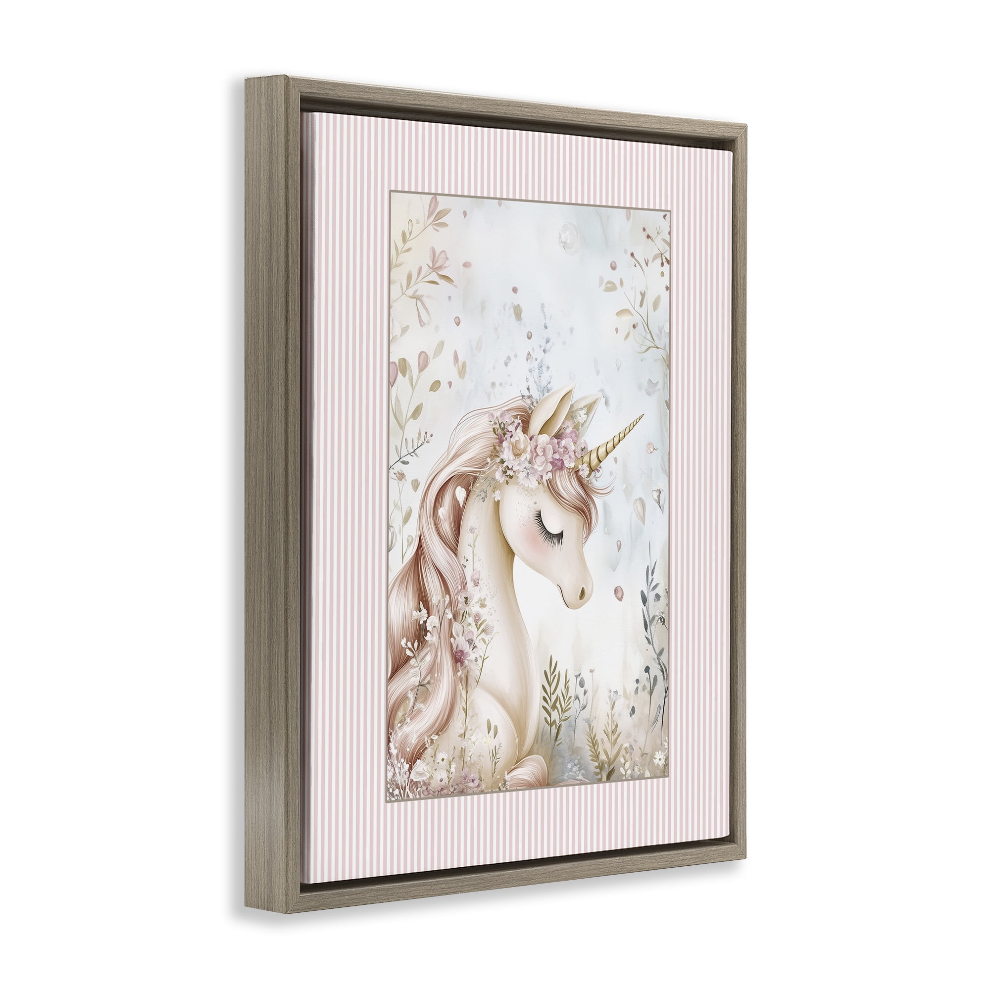 Stupell Industries Enchanted Dreams Unicorn Brown Framed Floater Canvas Wall Art, design by Christine Simpson Art