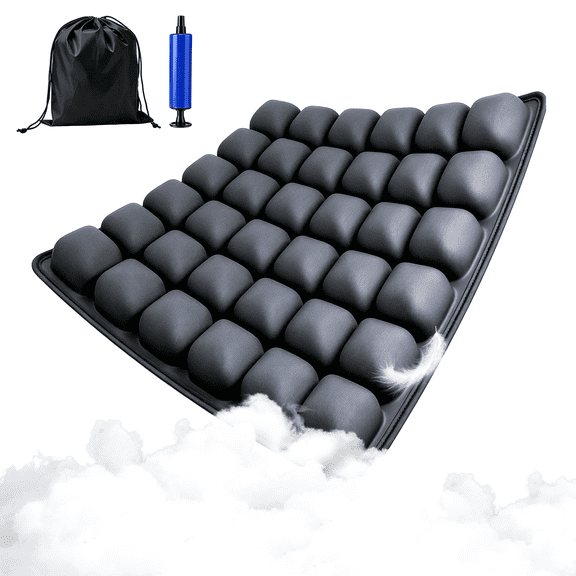 Inflatable Travel Seat Cushion with Air Pump, 36 3D Air Cell Portable Airplane Seat Cushion, Ergonomic Breathable Chair Cushion for Long Flights, Office, Car, Wheelchair, Camping and Home