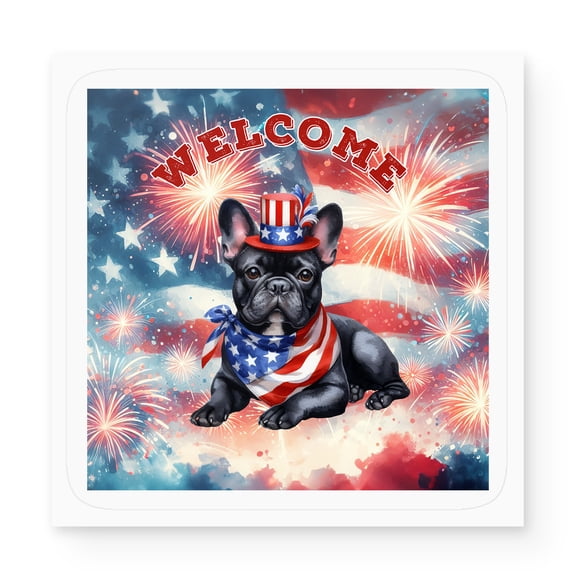 French Bulldog Patriotic Welcome for 4Th of July Independence Day Vinyl Sticker Dog Lover Gifts Waterproof Decal Art Decor - 00010