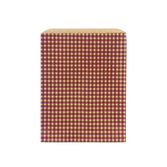 100 Pack, Burgundy Gingham Kraft Merchandise Bags, 8.5x11" for Food Packaging, Made in USA
