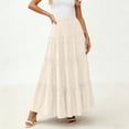 thumbnail image 2 of Amzcrzy Women's Long Skirts with Elastic Waistband Fashion Tiered A-Line Pleated Maxi Skirts Summer Going Out Outfits for Women Comfortable Flowy Beach Vacation Linen Skirt, 2 of 7