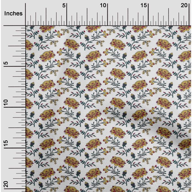 oneOone Silk Tabby Fabric Leaves & Floral Block Decor Fabric Printed BTY 42 Inch Wide