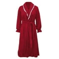 thumbnail image 6 of Women's Lace Trim Plush Fleece Maxi Robe, Elegant Collar Long Sleeve Bathrobe, Soft Warm Nightgown, Cozy Winter Loungewear, Delicate Trim Sleepwear Wine XL, 6 of 10