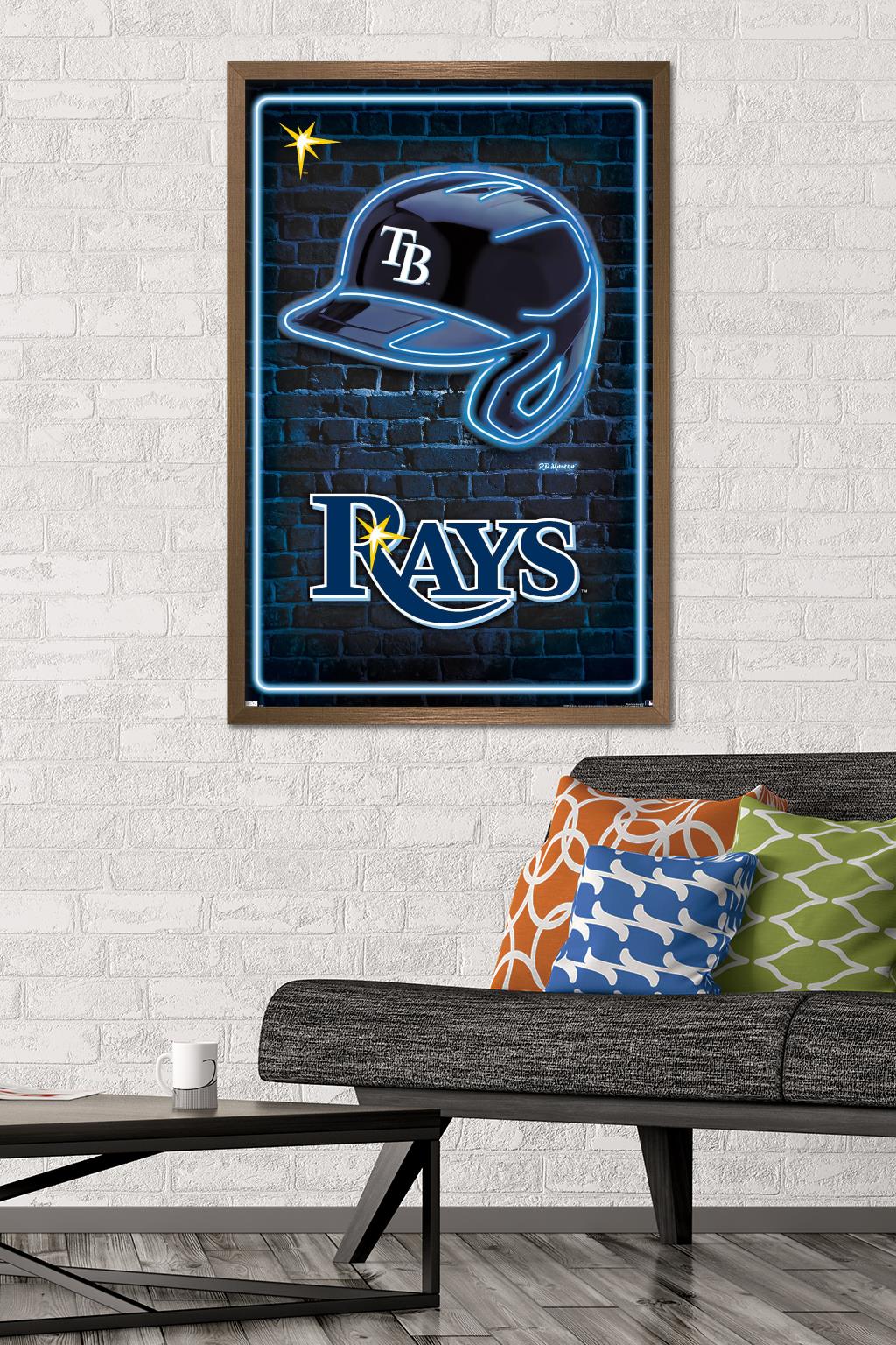 MLB Tampa Bay Rays - Neon Helmet 23 Wall Poster, 22.375" x 34" Framed